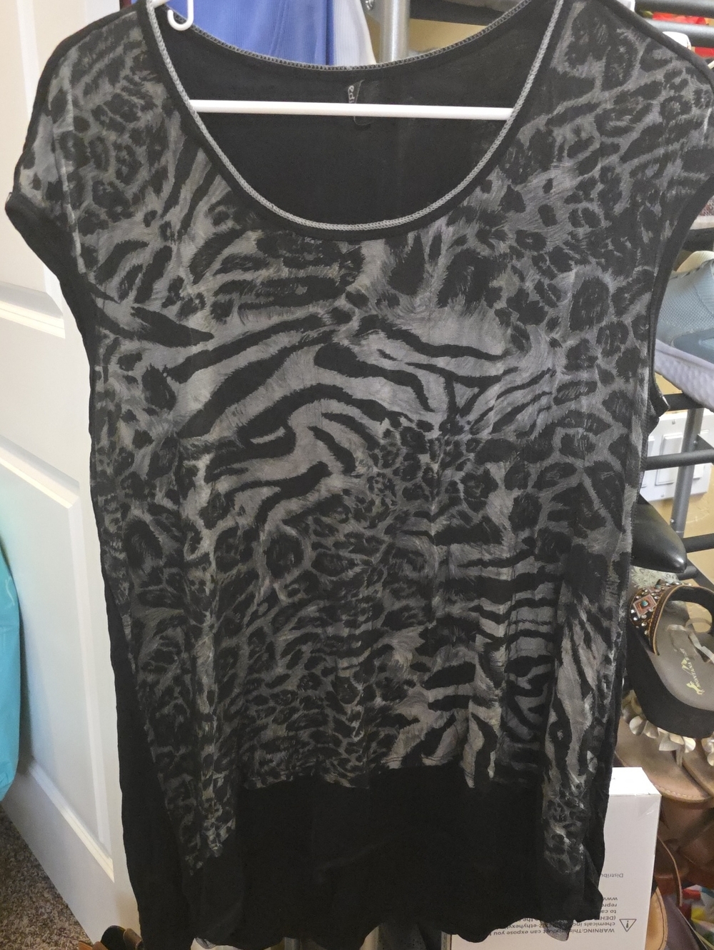 Women's Black Sheer Animal-Print Tunic Top